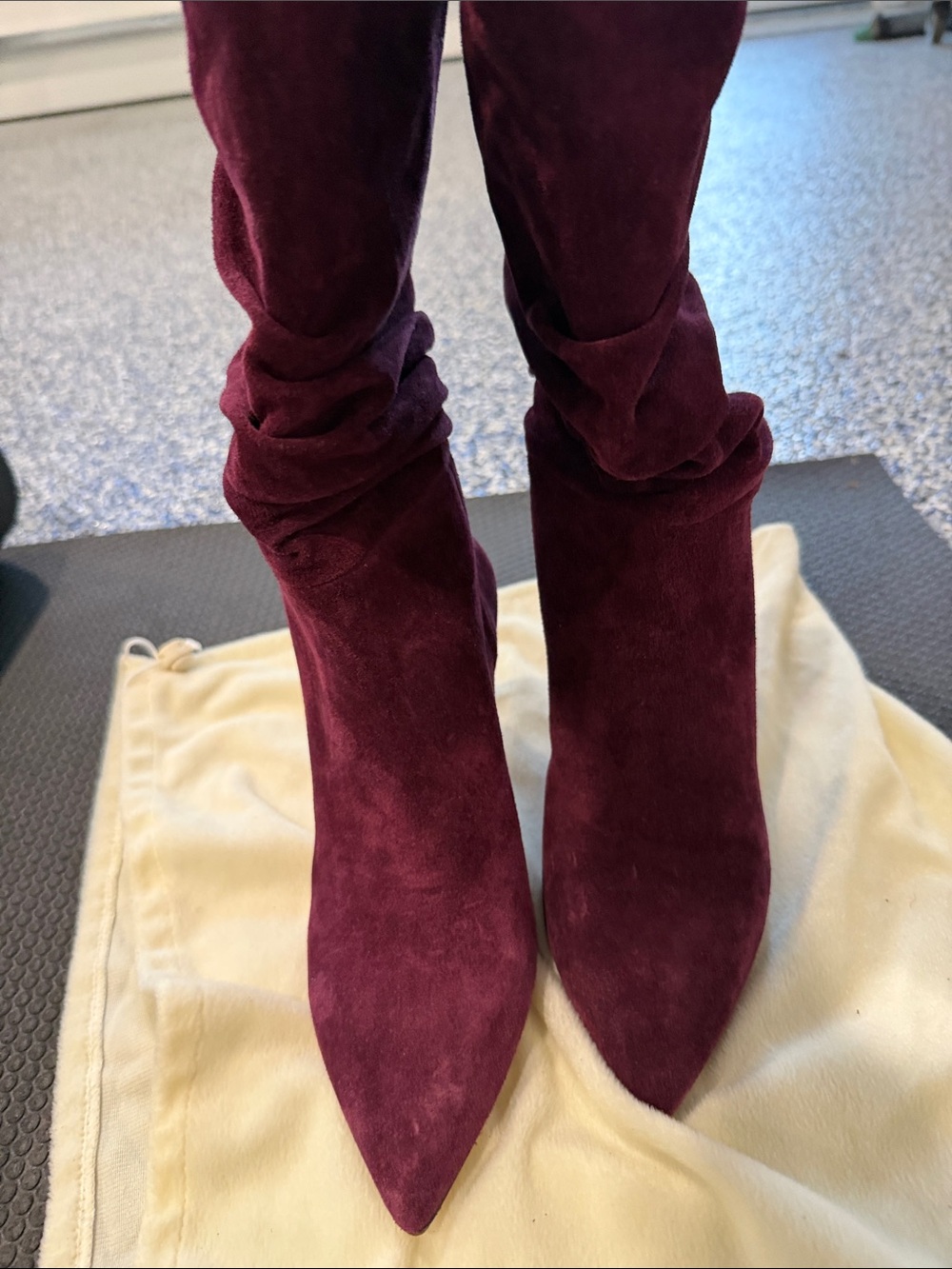 Paris Texas Wine Burgundy Suede Slouch Pointed Toe Boots